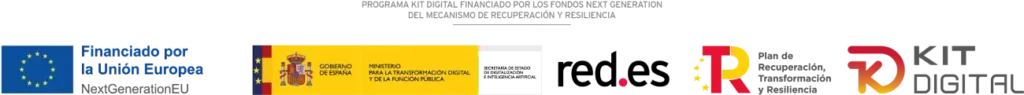Logotipos institucionales del Programa Kit Digital: Financiado por la Unión Europea NextGenerationEU, Gobierno de España, Ministerio para la Transformación Digital, red.es, Plan de Recuperación, Transformación y Resiliencia, y Kit Digital.