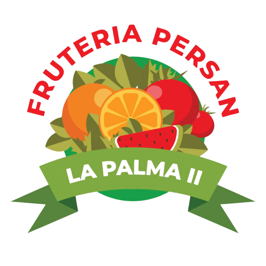 Logotipo oficial de Frutería Persan La Palma II: un emblema circular con ilustraciones de naranjas, tomates y sandía sobre hojas verdes, coronado por el nombre de la empresa en letras rojas.